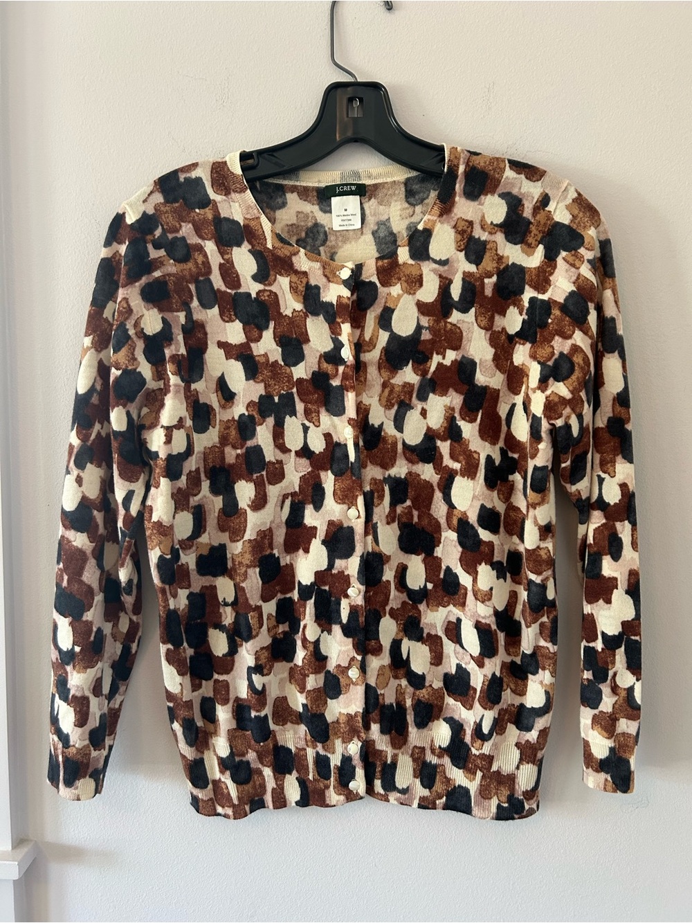 J. Crew 100% Merino Wool Cardigan in Watercolor Blot Print Women’s Size Medium